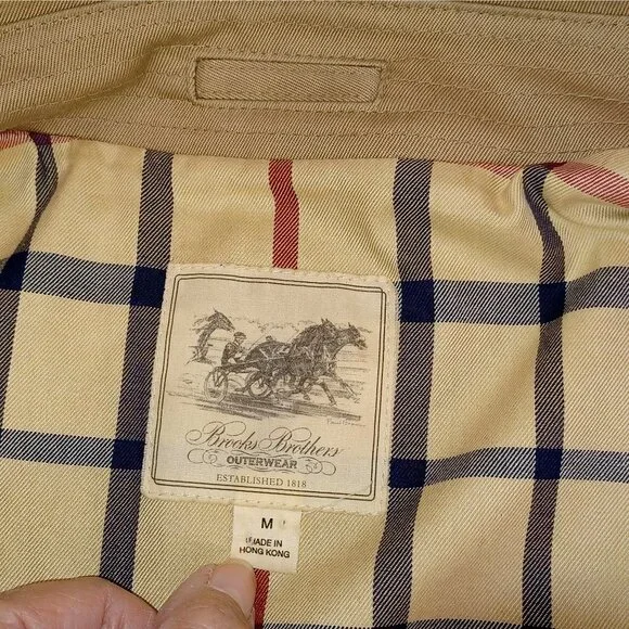 VTG Brooks Brothers Mens Med Classic Car Coat Chore Jacket Khaki/Plaid Hong Kong - Picture 5 of 13